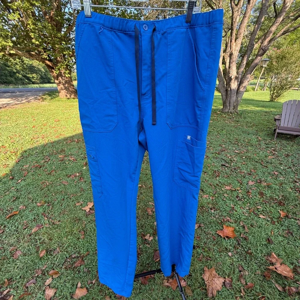 Figs Technical Collection Mens XL Royal Blue Scrub Pants Cargo TM3001 Drawstring